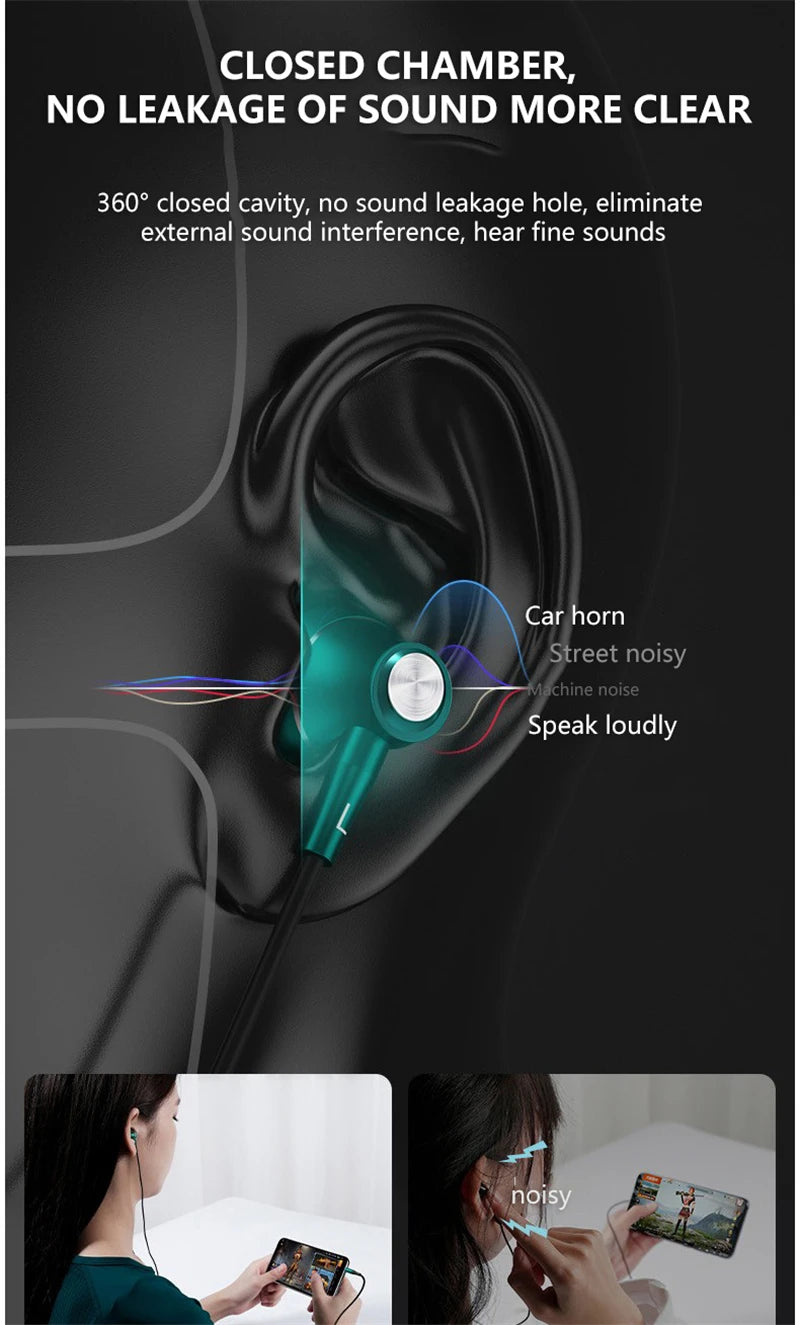 Roll Block | In-Ear Wired Headphones - 9D Double Bass Stereo Earbuds with HD Mic