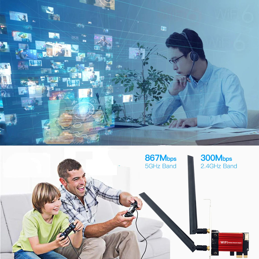 Roll Block | AC1200 PCIE WiFi Adapter - Desktop Wireless Network Card & BT4.0 Hub