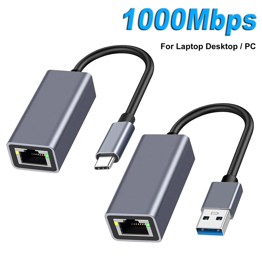 Roll Block | 2-in-1 USB 3.0 & Type-C to Gigabit Ethernet Adapter - High-Speed RJ45 Network Card