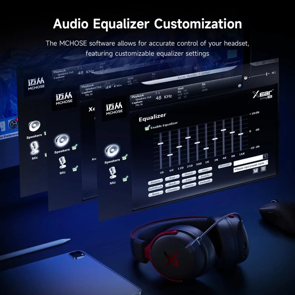 Roll Block | MCHOSE V9 Pro Gaming Wireless Headset - AI Noise Canceling Tech & Surround Sound 7.1 Low-Latency Headphones