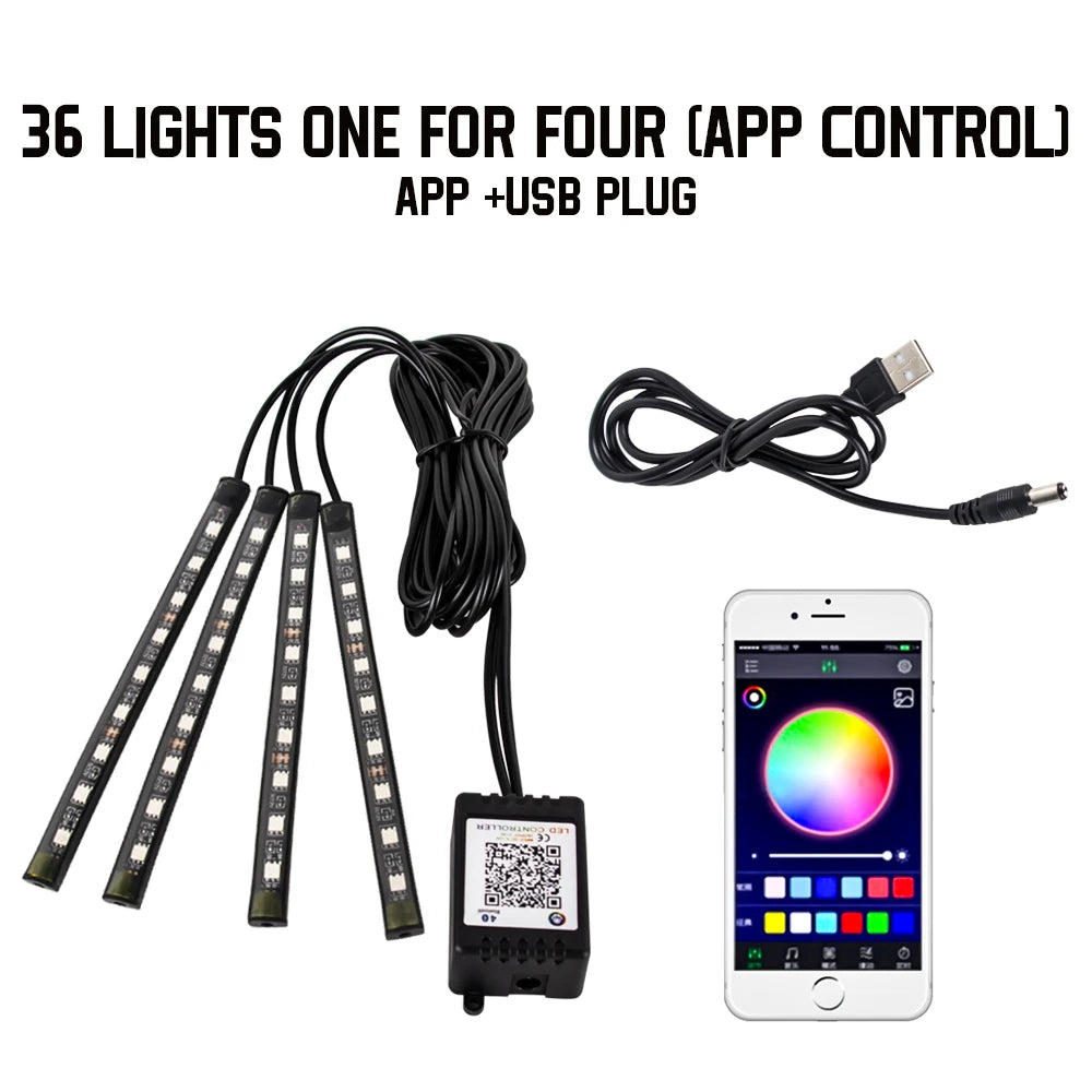 Roll Block | AuraGlow RGB LED Car Interior Atmosphere Kit - Wireless App & Sound-Activated Ambient Lighting