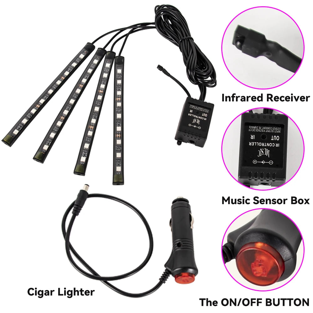 Roll Block | AuraGlow RGB LED Car Interior Atmosphere Kit - Wireless App & Sound-Activated Ambient Lighting