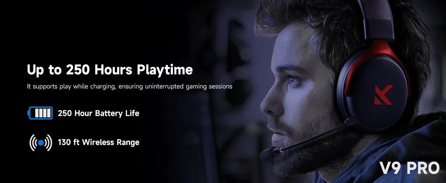 Roll Block | MCHOSE V9 Pro Gaming Wireless Headset - AI Noise Canceling Tech & Surround Sound 7.1 Low-Latency Headphones