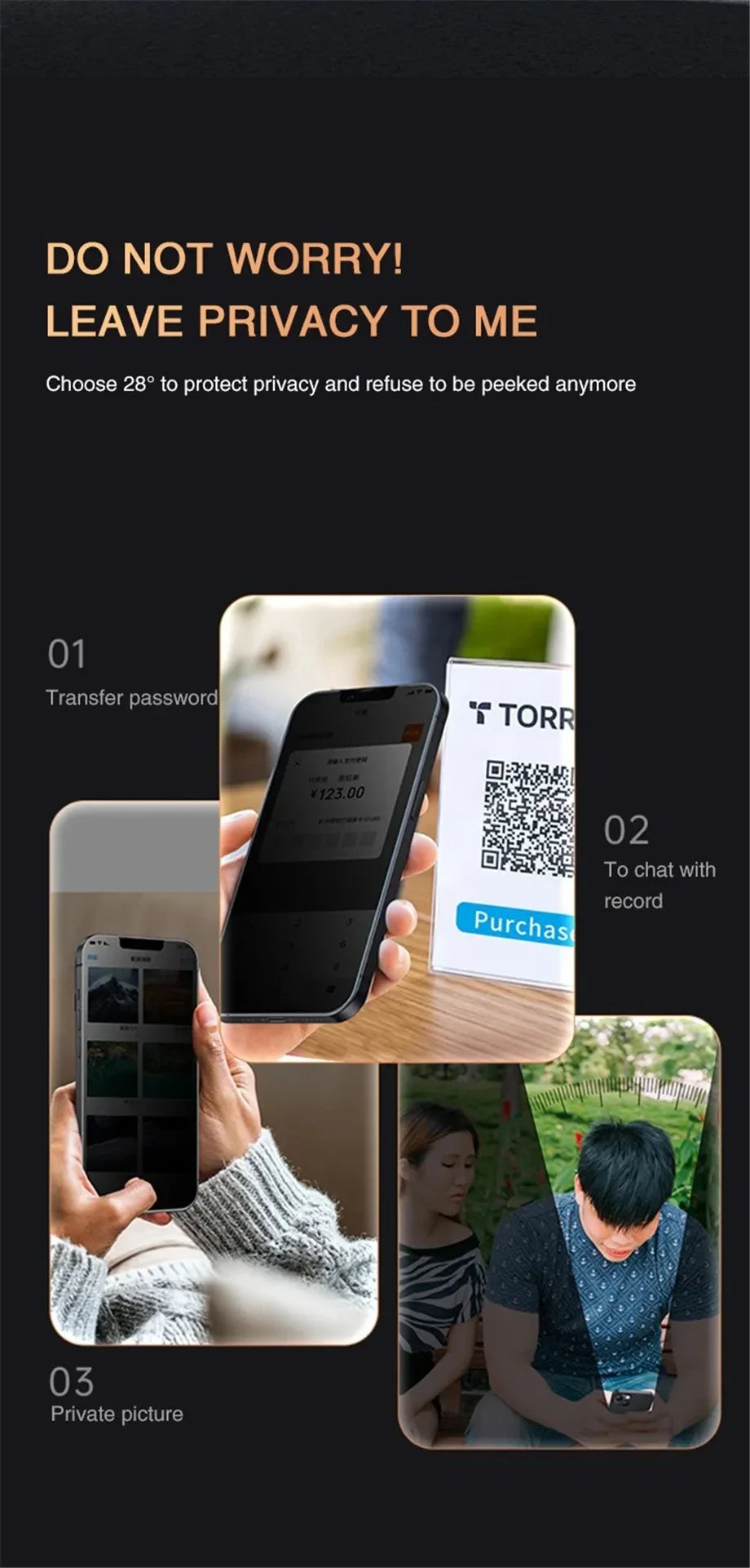 Roll Block | Full-Cover Anti-Spy Tempered Glass - Privacy Screen Protector for All Phones