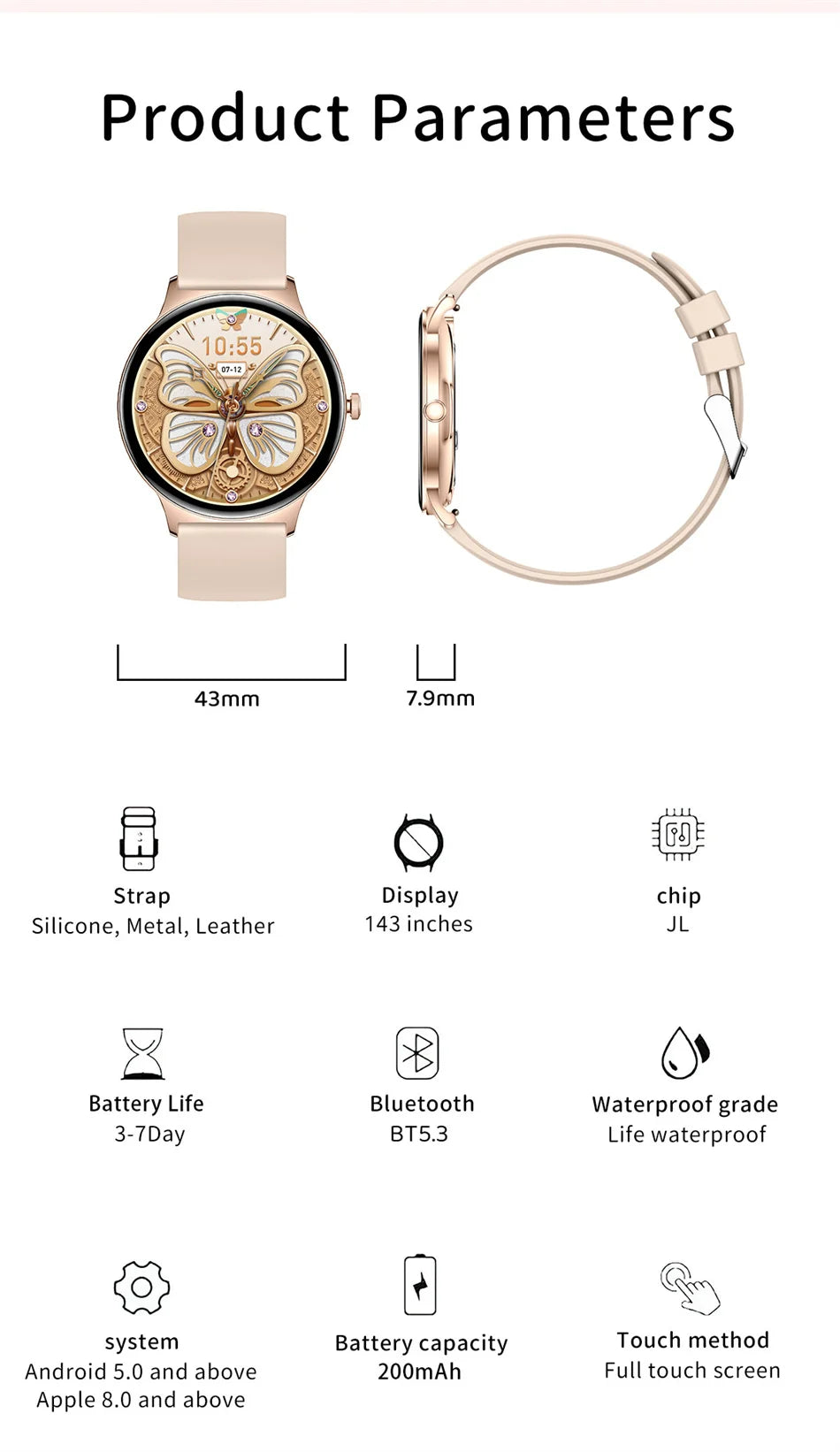 Roll Block | Ultra-Thin Fashion AMOLED Smart Watch - Always-On HD Display & Bluetooth Call Fitness Bracelet