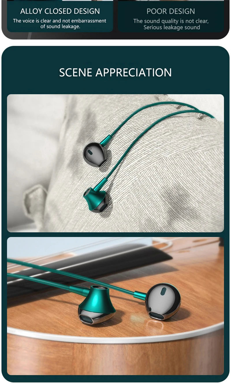 Roll Block | In-Ear Wired Headphones - 9D Double Bass Stereo Earbuds with HD Mic