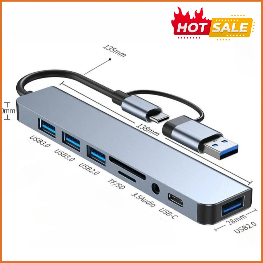 Roll Block | 7-in-1 & 8-in-1 USB-C Hub Expander - Multiport Type-C Splitter Dock