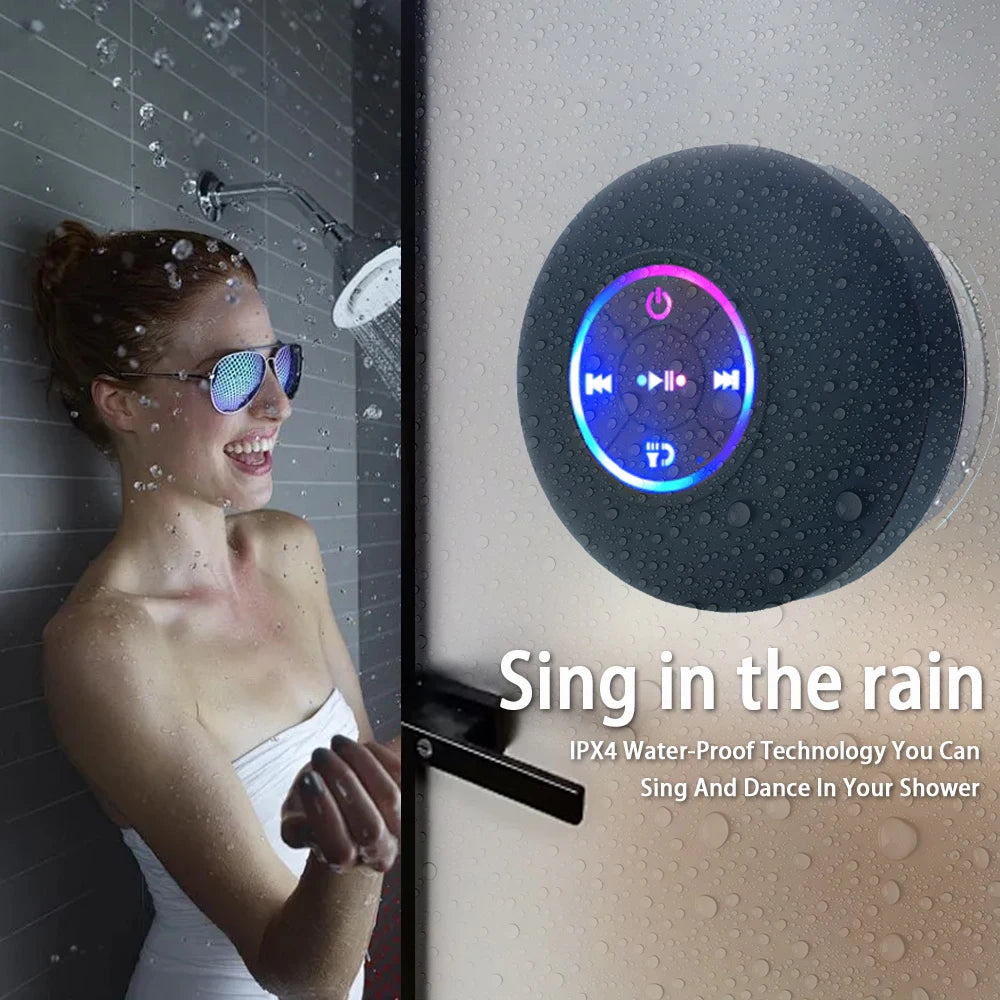 Roll Block | Mini Waterproof Bluetooth Shower Speaker - LED Light Suction Cup Outdoor Sound Box