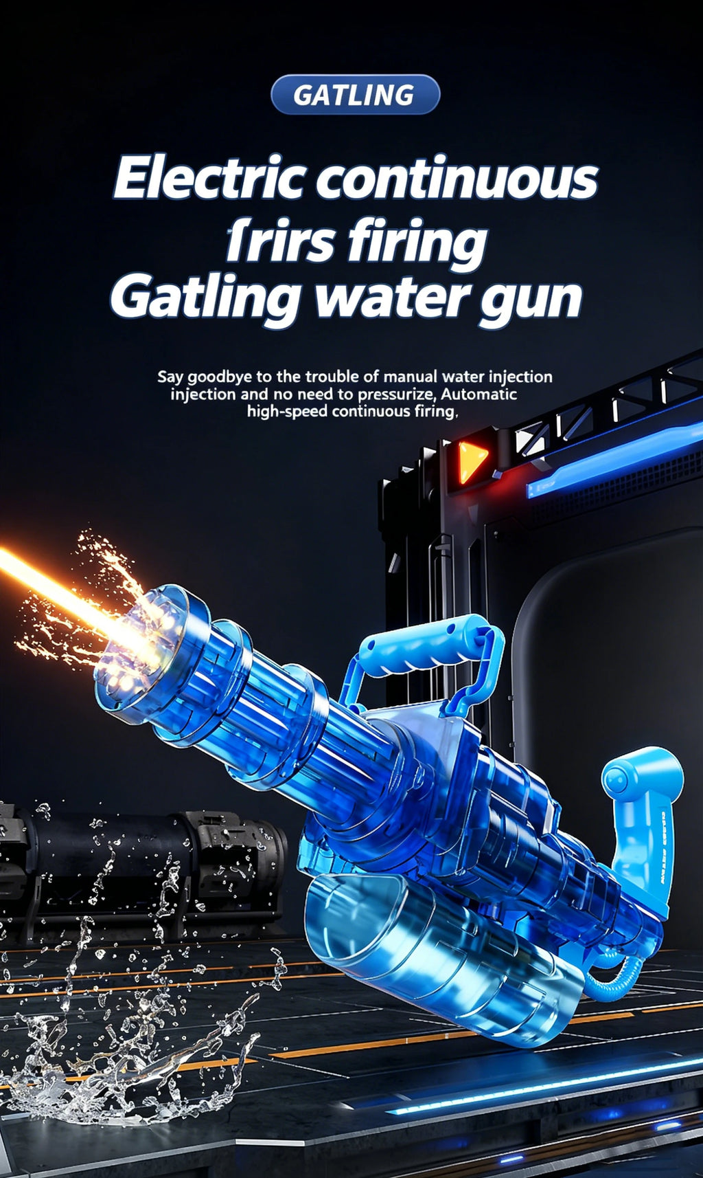 Roll Block | Motorized Automatic Firing Electric Gatling Water Gun - Heavy-Duty Hydro Blaster