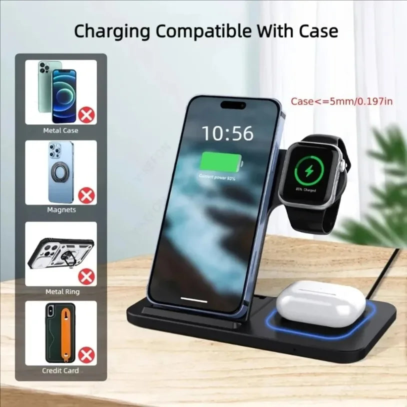 Roll Block | Tri-Fold 3-in-1 Wireless Charging Station - Fast Travel Stand & Desktop Dock