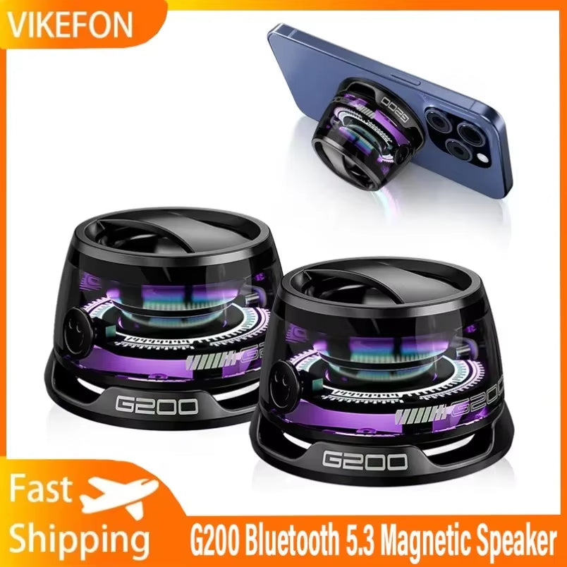 Mini Travel Stereo Waterproof Magnetic Bluetooth Speaker with RGB Light & Phone Holder
