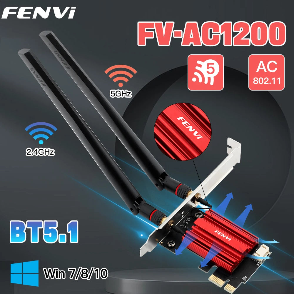 AC1200 WiFi 5 PCIe Wireless Adapter with Bluetooth 4.0