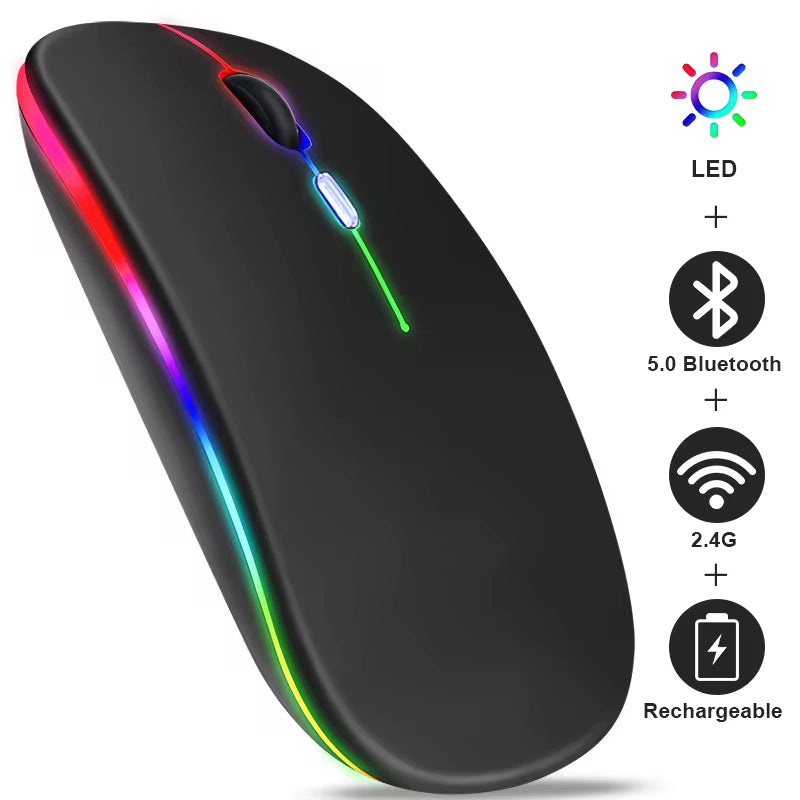 Dual-Mode Rechargeable Wireless RGB Mouse (Bluetooth + 2.4GHz)