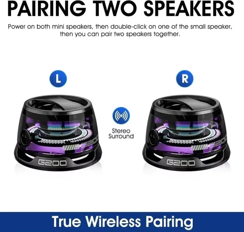 Mini Travel Stereo Waterproof Magnetic Bluetooth Speaker with RGB Light & Phone Holder