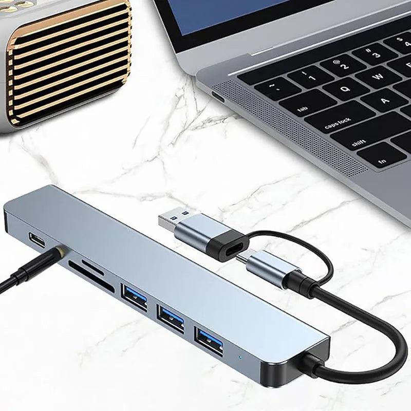 8-in-1 USB-C Hub Adapter with Multi-Port Expansion