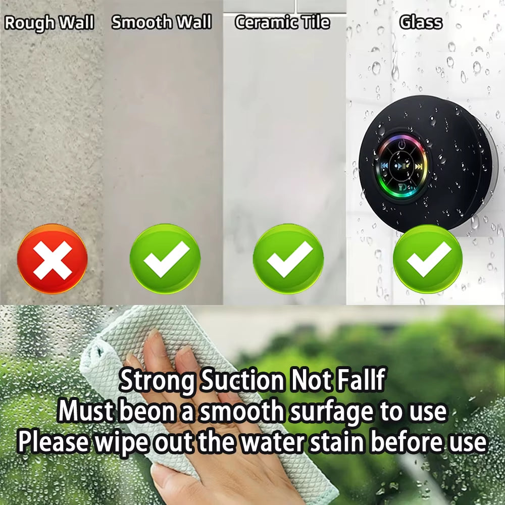 Portable Waterproof Bluetooth Shower Speaker with Suction Cup & LED Light