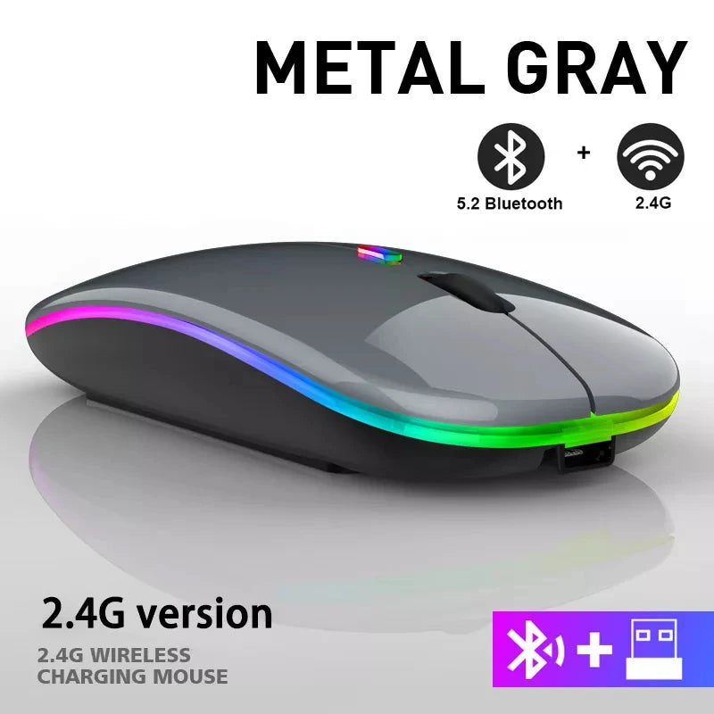 Dual-Mode Rechargeable Wireless RGB Mouse (Bluetooth + 2.4GHz)