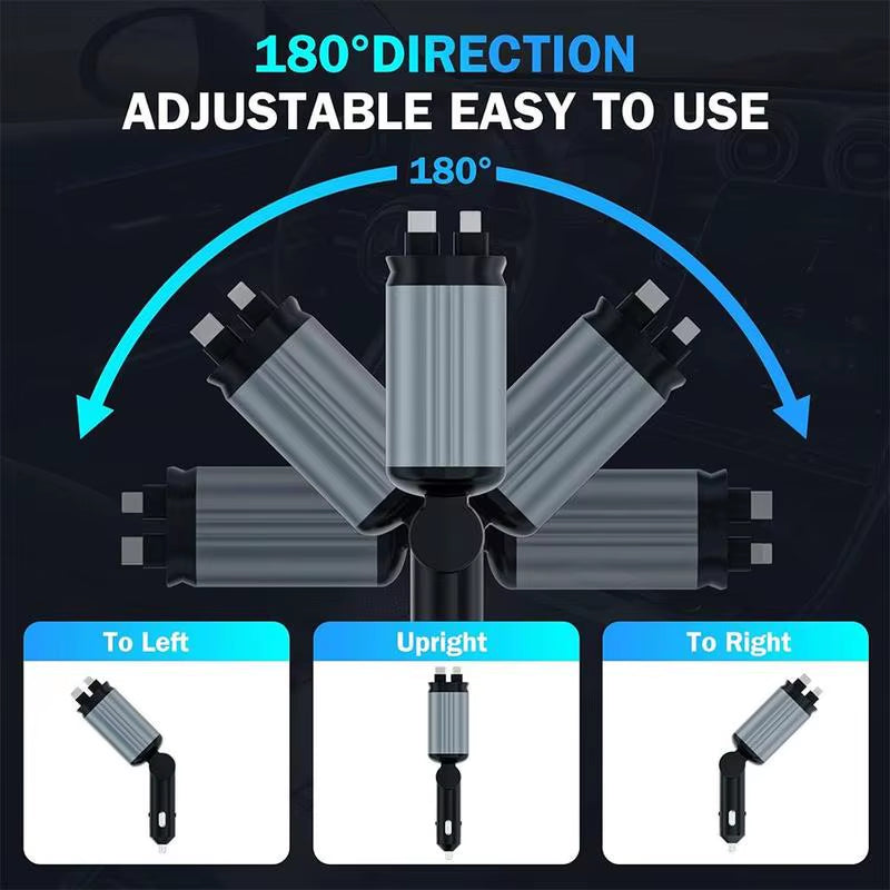 4-in-1 Retractable Universal Car Charger with Starry Sky Spotlight