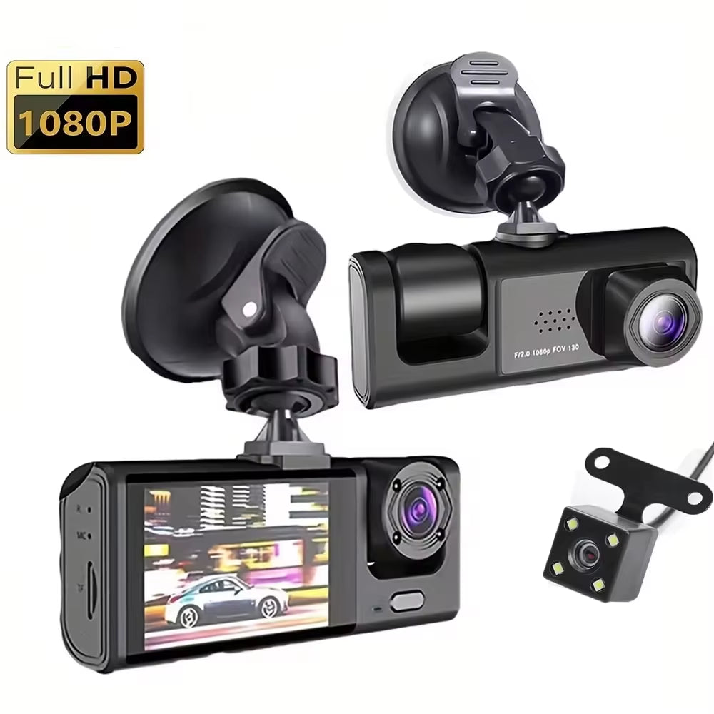 1080P 3-Camera Dash Cam with IR Night Vision & 2" IPS Screen