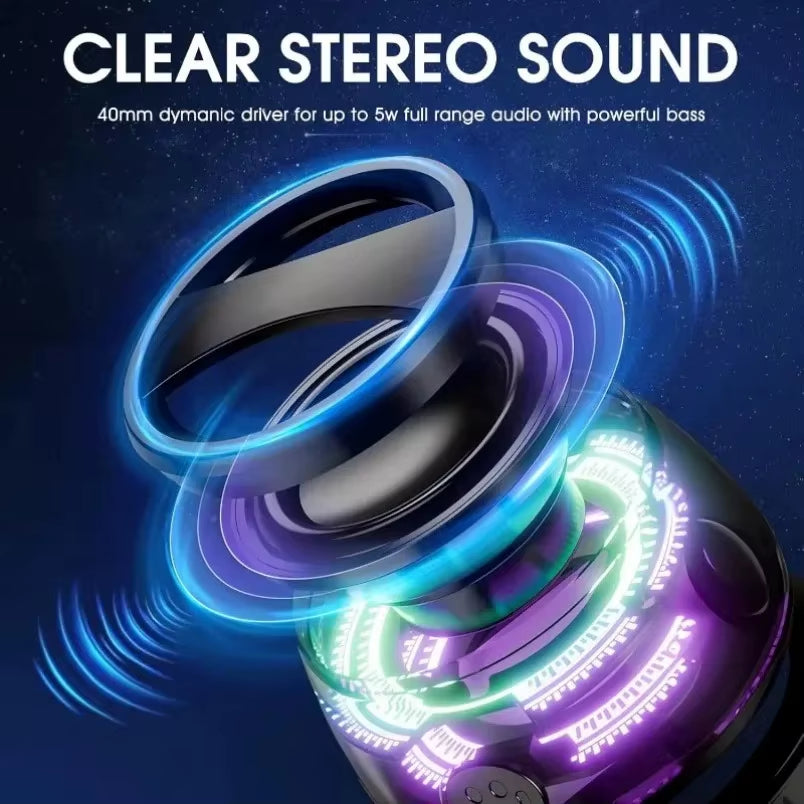 Mini Travel Stereo Waterproof Magnetic Bluetooth Speaker with RGB Light & Phone Holder