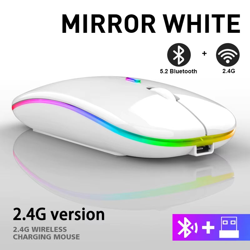 Dual-Mode Rechargeable Wireless RGB Mouse (Bluetooth + 2.4GHz)