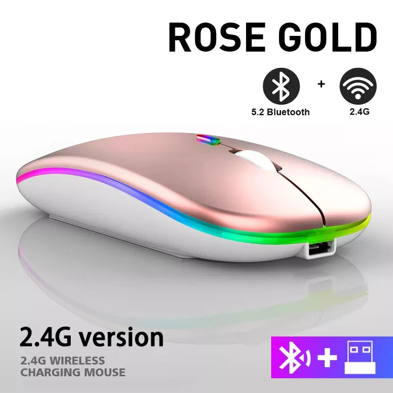 Dual-Mode Rechargeable Wireless RGB Mouse (Bluetooth + 2.4GHz)